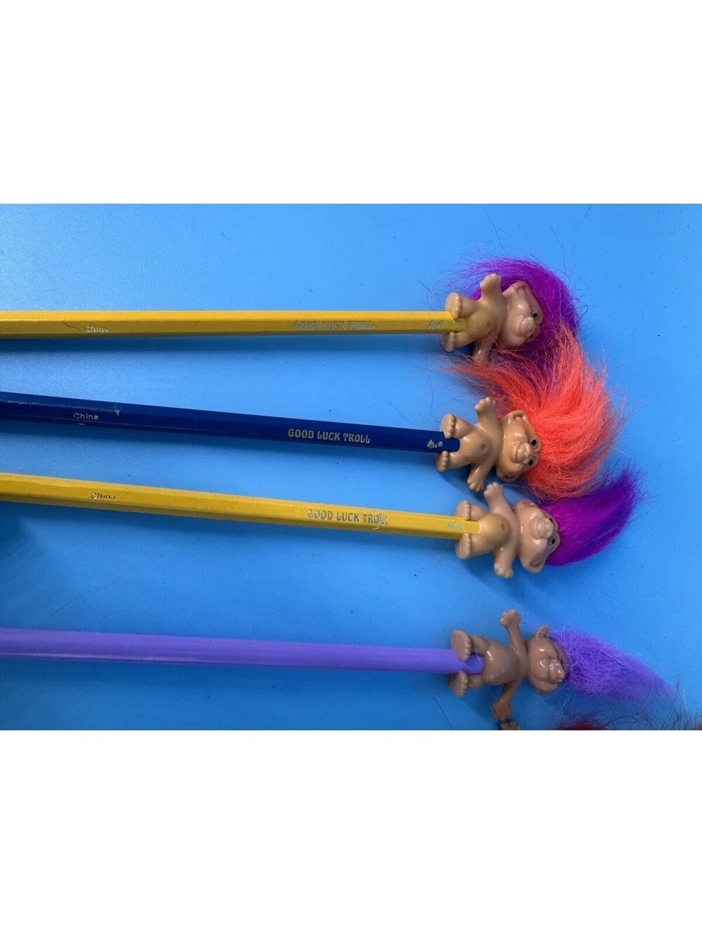 13 Vintage Troll Doll Pencils 3 Russ 1 ACE Good Luck Troll Pencil Toppers 1990s